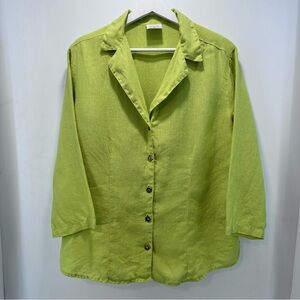 Click by Color Me Cotton 100% Linen Top‎ Lagenlook Women's Large Button Up Vtg